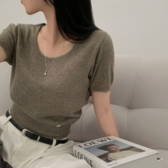 ニット リネンペンダント半袖ニット(10color) KHAKI