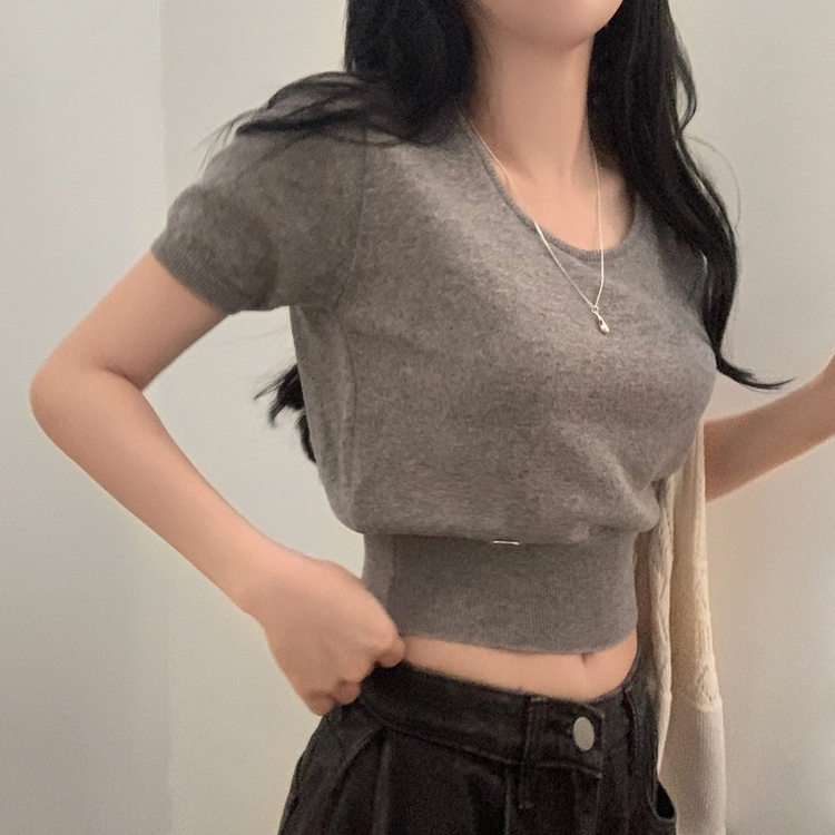 ニット リネンペンダント半袖ニット(10color) GREY