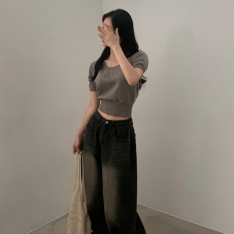 リネンペンダント半袖ニット(10color) GREY