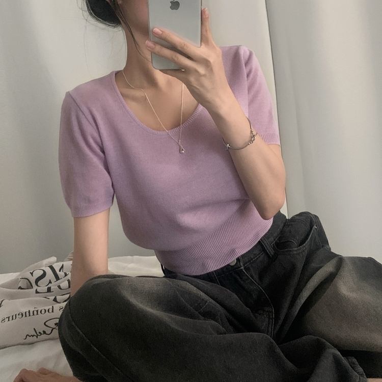 リネンペンダント半袖ニット(10color) LAVENDER