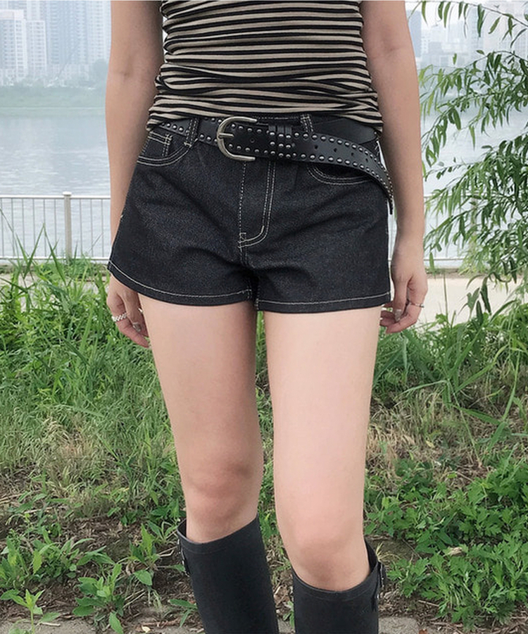 ノンフェイドデニムショートパンツ BLACK DENIM