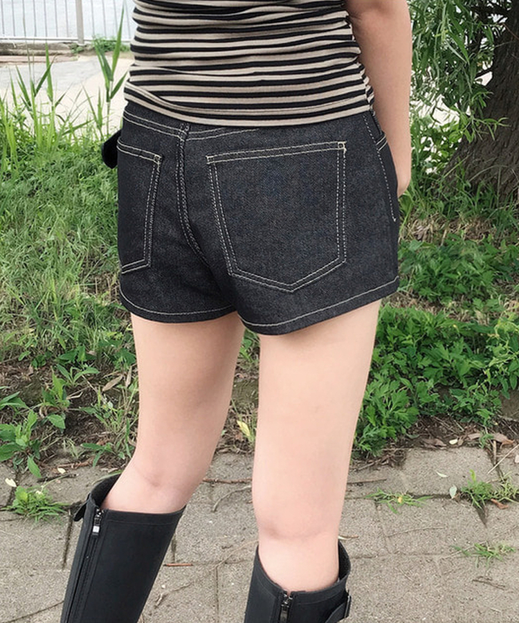 ノンフェイドデニムショートパンツ BLACK DENIM