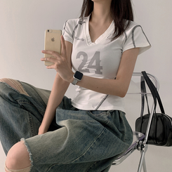 半袖Tシャツ Vネックナンバー半袖Tシャツ WHITE