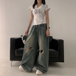 半袖Tシャツ Vネックナンバー半袖Tシャツ WHITE