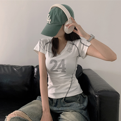 半袖Tシャツ Vネックナンバー半袖Tシャツ WHITE