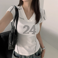 半袖Tシャツ Vネックナンバー半袖Tシャツ WHITE