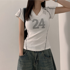 半袖Tシャツ Vネックナンバー半袖Tシャツ WHITE