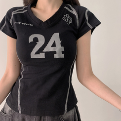 半袖Tシャツ Vネックナンバー半袖Tシャツ BLACK