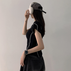 半袖Tシャツ Vネックナンバー半袖Tシャツ BLACK