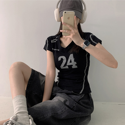 半袖Tシャツ Vネックナンバー半袖Tシャツ BLACK