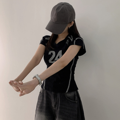 半袖Tシャツ Vネックナンバー半袖Tシャツ BLACK