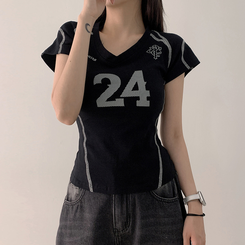 半袖Tシャツ Vネックナンバー半袖Tシャツ BLACK