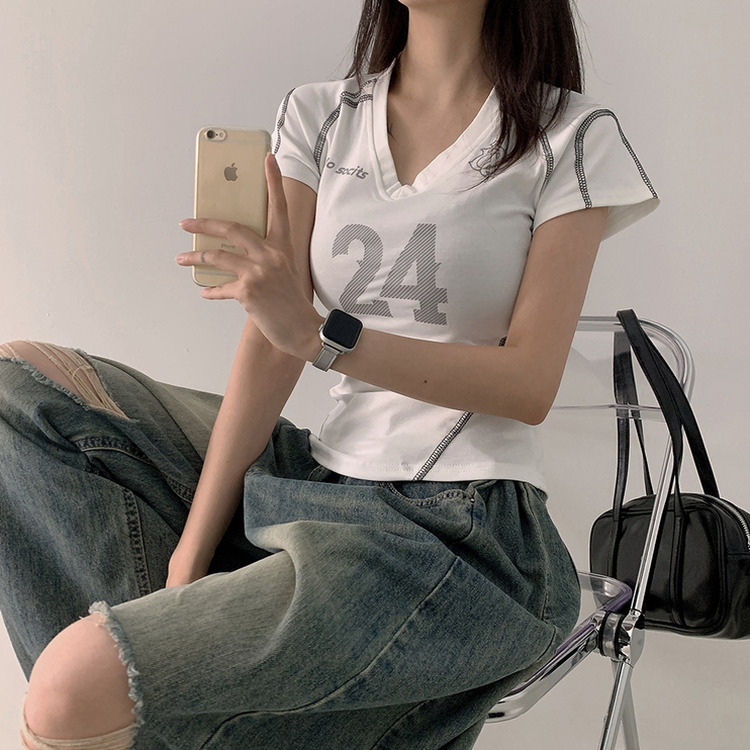 Vネックナンバー半袖Tシャツ WHITE