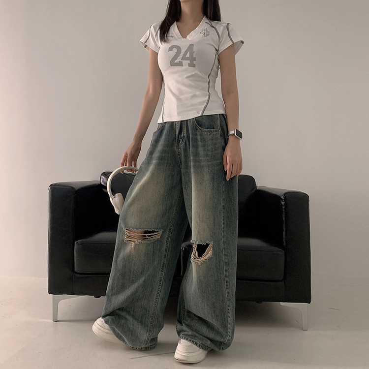 Vネックナンバー半袖Tシャツ WHITE