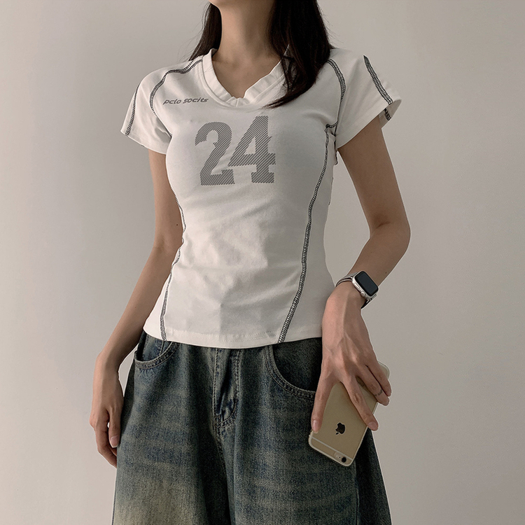 Vネックナンバー半袖Tシャツ WHITE