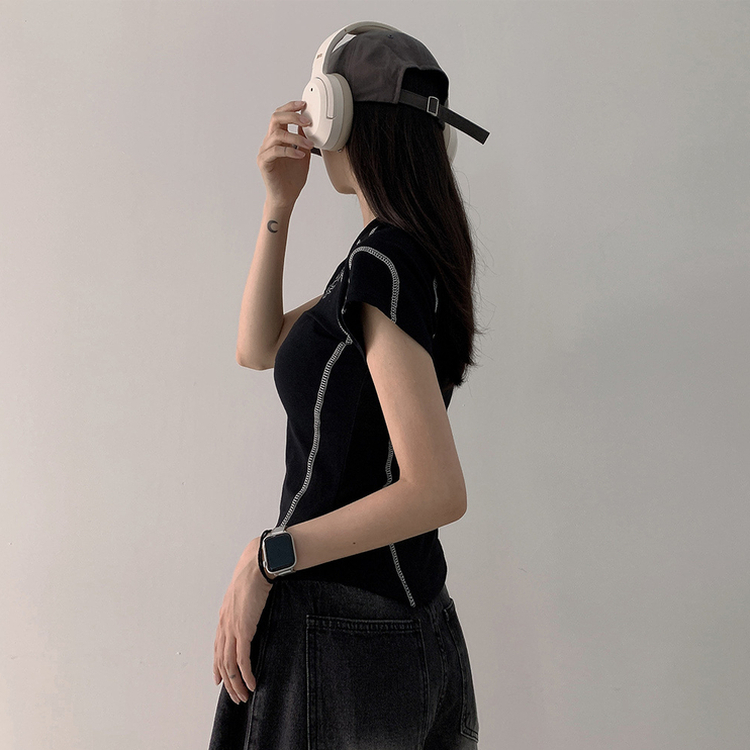 Vネックナンバー半袖Tシャツ BLACK