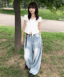 ブラウス パフシャーリングリボンクロップブラウス WHITE