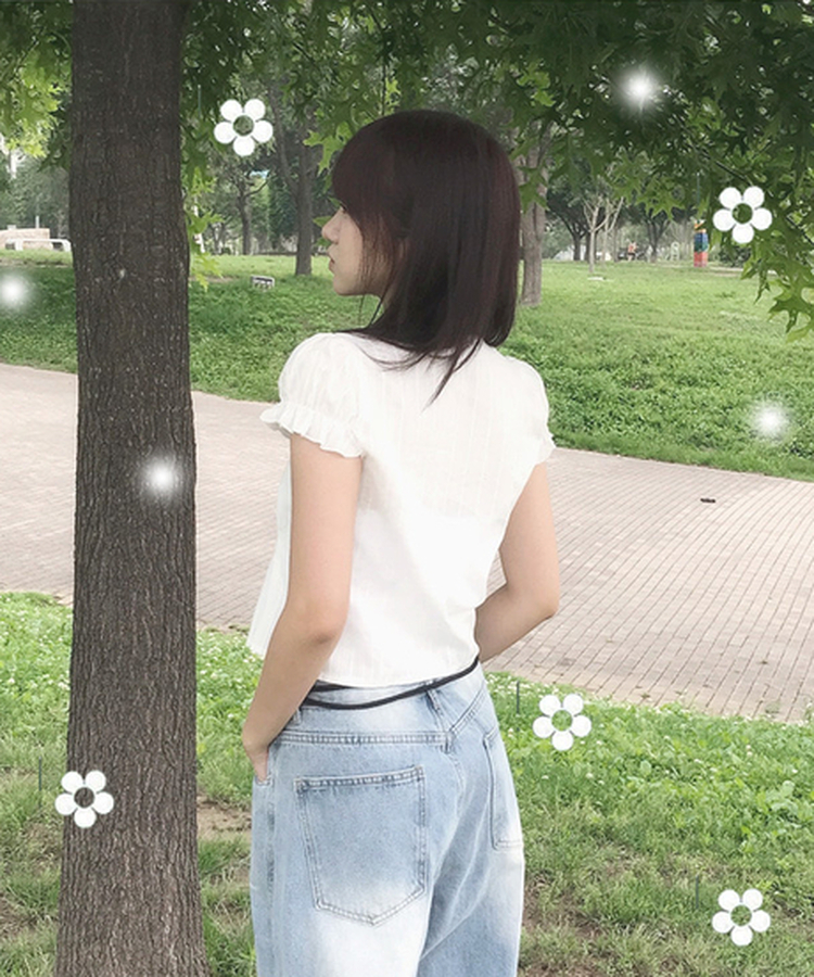 パフシャーリングリボンクロップブラウス WHITE