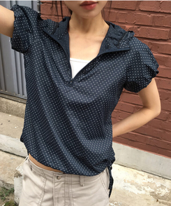 半袖Tシャツ ドットシャーリングリボンアノラックジップアップ NAVY