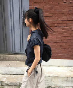 半袖Tシャツ ドットシャーリングリボンアノラックジップアップ NAVY