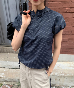 半袖Tシャツ ドットシャーリングリボンアノラックジップアップ NAVY