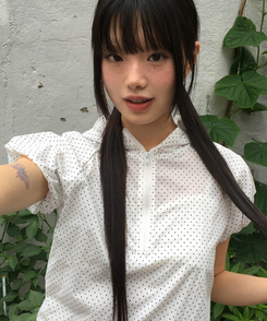 半袖Tシャツ ドットシャーリングリボンアノラックジップアップ WHITE