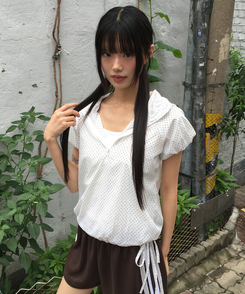 半袖Tシャツ ドットシャーリングリボンアノラックジップアップ WHITE