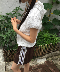 半袖Tシャツ ドットシャーリングリボンアノラックジップアップ WHITE