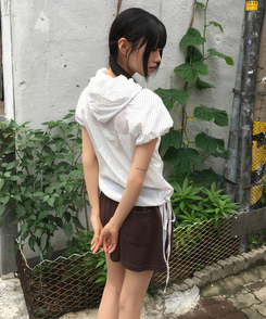 半袖Tシャツ ドットシャーリングリボンアノラックジップアップ WHITE