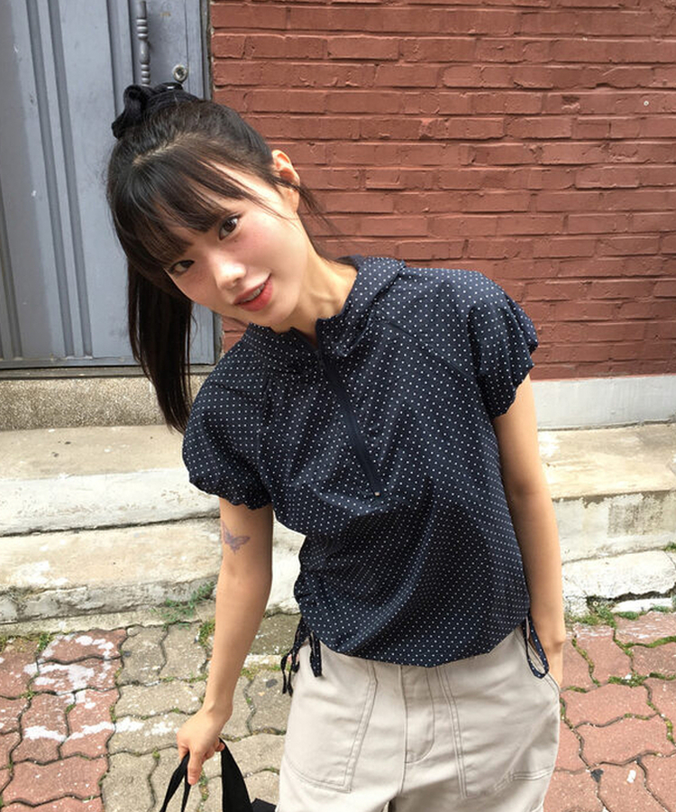 半袖Tシャツ ドットシャーリングリボンアノラックジップアップ NAVY