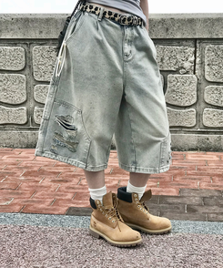 コットンパンツ ダメージバミューダパンツ LIGHT DENIM