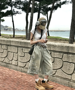 コットンパンツ ダメージバミューダパンツ LIGHT DENIM