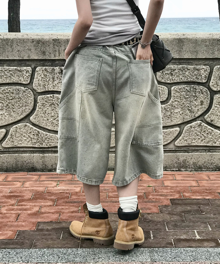 ダメージバミューダパンツ LIGHT DENIM