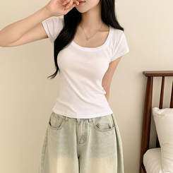 半袖Tシャツ スクエアスリムクロップ半袖Tシャツ(5color) IVORY