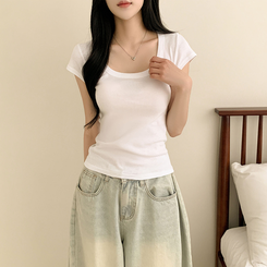 半袖Tシャツ スクエアスリムクロップ半袖Tシャツ(5color) IVORY