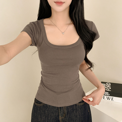 半袖Tシャツ スクエアスリムクロップ半袖Tシャツ(5color) CHARCOAL