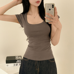 半袖Tシャツ スクエアスリムクロップ半袖Tシャツ(5color) CHARCOAL
