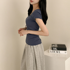 半袖Tシャツ スクエアスリムクロップ半袖Tシャツ(5color) NAVY
