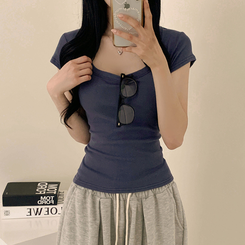 半袖Tシャツ スクエアスリムクロップ半袖Tシャツ(5color) NAVY