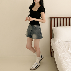 半袖Tシャツ スクエアスリムクロップ半袖Tシャツ(5color) BLACK