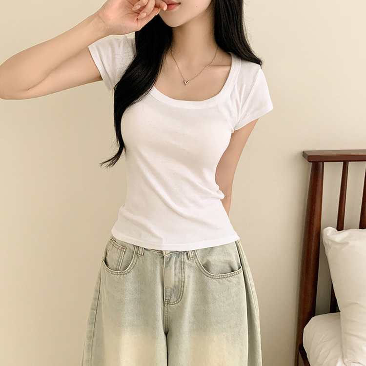 スクエアスリムクロップ半袖Tシャツ(5color) IVORY