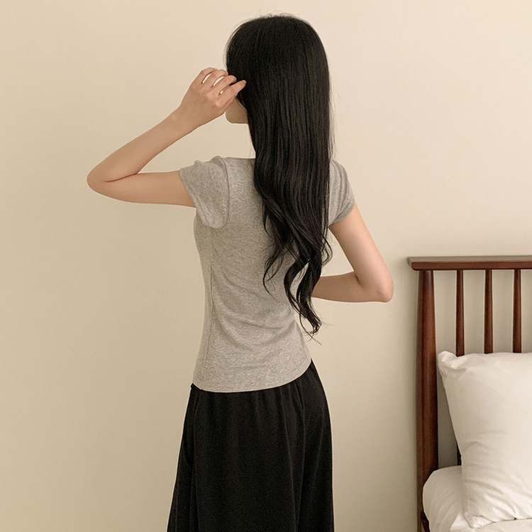 スクエアスリムクロップ半袖Tシャツ(5color) GREY