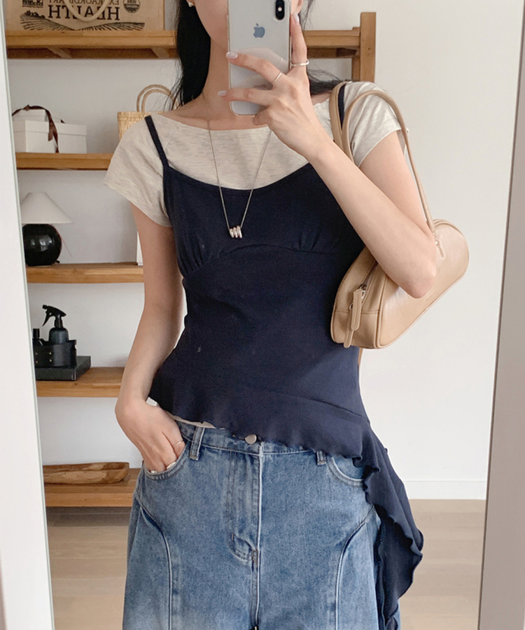 アンバランスフリルスリーブレス(5color) NAVY