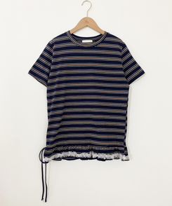 半袖Tシャツ ストライプフリル半袖Tシャツ