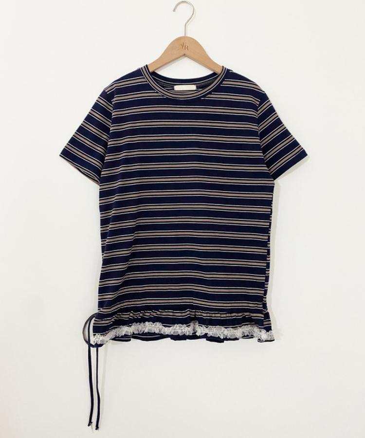 ストライプフリル半袖Tシャツ