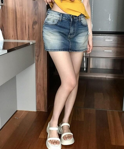 ミニスカート カクテルデニムミニスカート MID DENIM