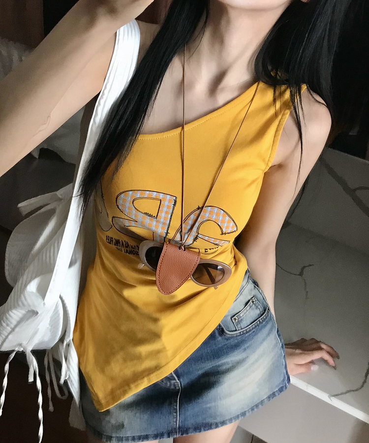 アルファベットワンショルダーTシャツ MUSTARD
