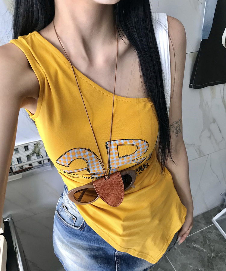 アルファベットワンショルダーTシャツ MUSTARD