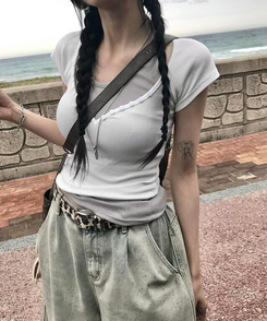 半袖Tシャツ ボタンクロップ半袖Tシャツ(6color) WHITE