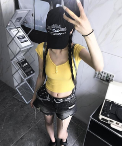 半袖Tシャツ ボタンクロップ半袖Tシャツ(6color) YELLOW